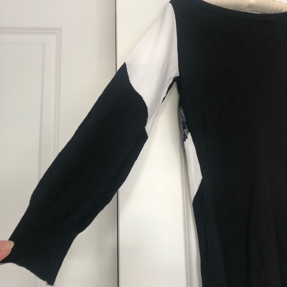 INC Macy’s holiday Sweater Top sequined Black and white color block size S - Picture 3 of 8